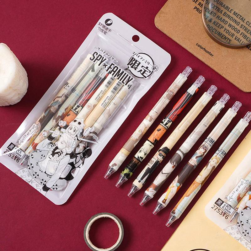 Set 6 Bút Mực Gel Họa Tiết Anime SPYxFAMILY Forger Anya Forger Yor Forger Dễ Thương