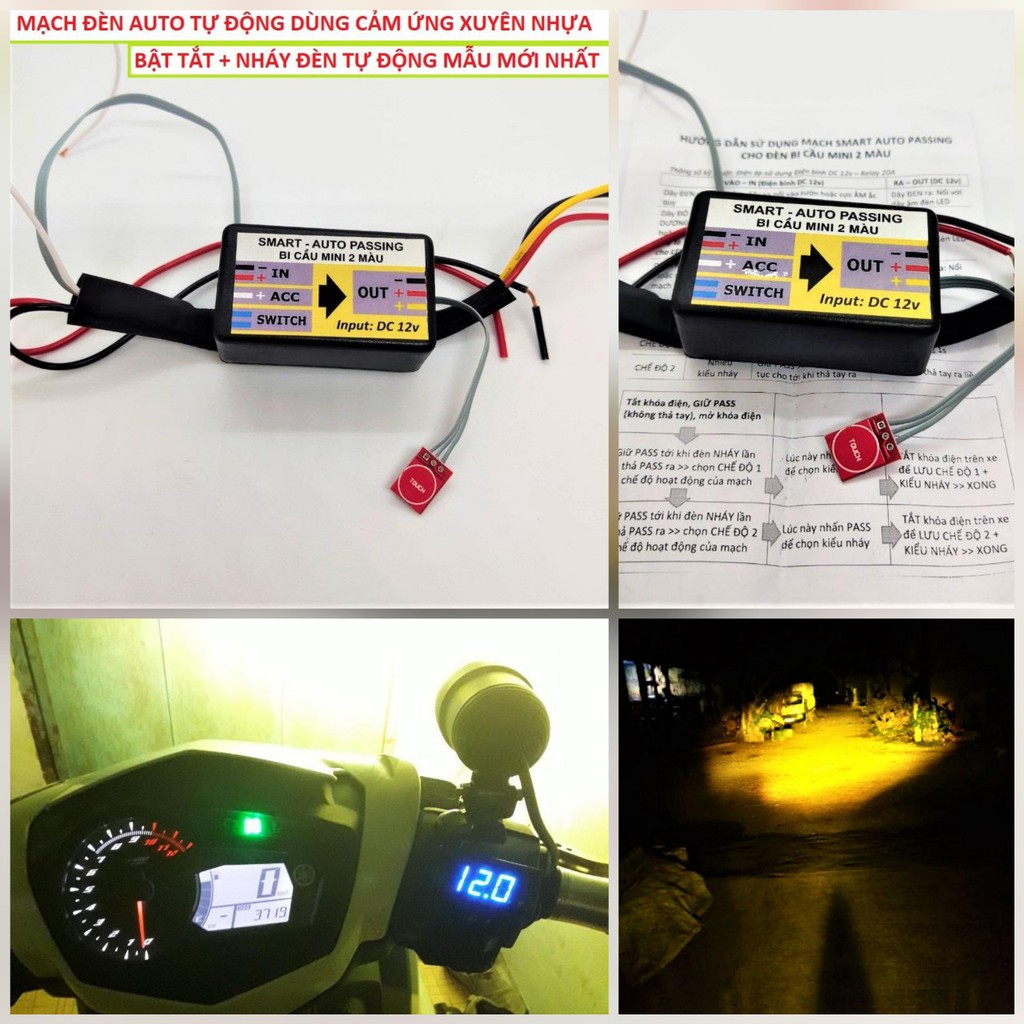 Công tắc cảm ứng Passing xuyên nhựa bật tắt + nháy đèn tự động độ xe máy ( Bảo hành 12 tháng )