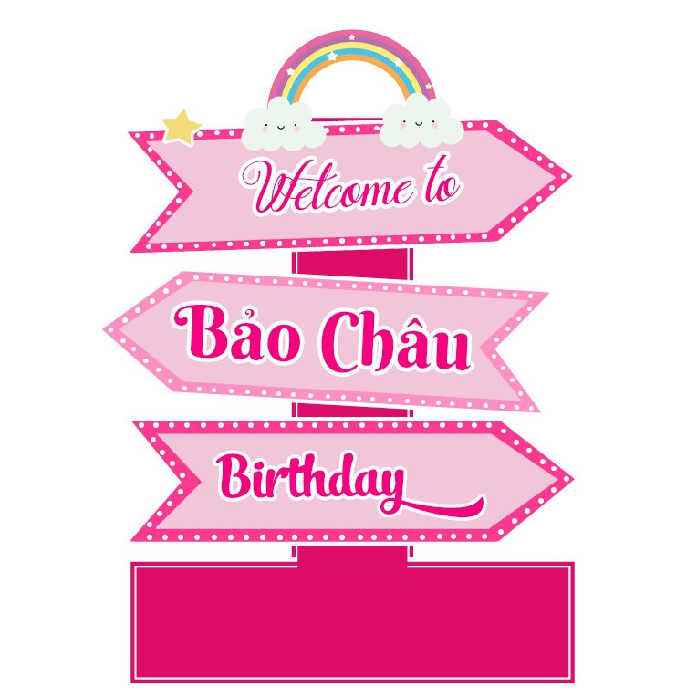 Cây welcome sinh nhật in tên, tuổi bé mẫu,trang trí party cao cấp, thiết kế đẹp