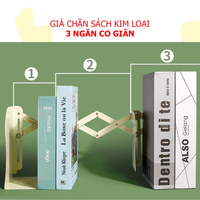 Kệ chặn sách để bàn co giãn giá chặn sách kim loại 3 ngăn BKX BKD111