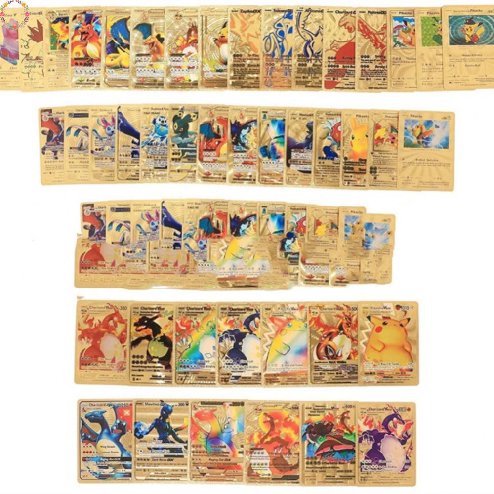 Hộp 55 Thẻ Bài Pokemon Bằng Lá Kim Loại Màu Vàng