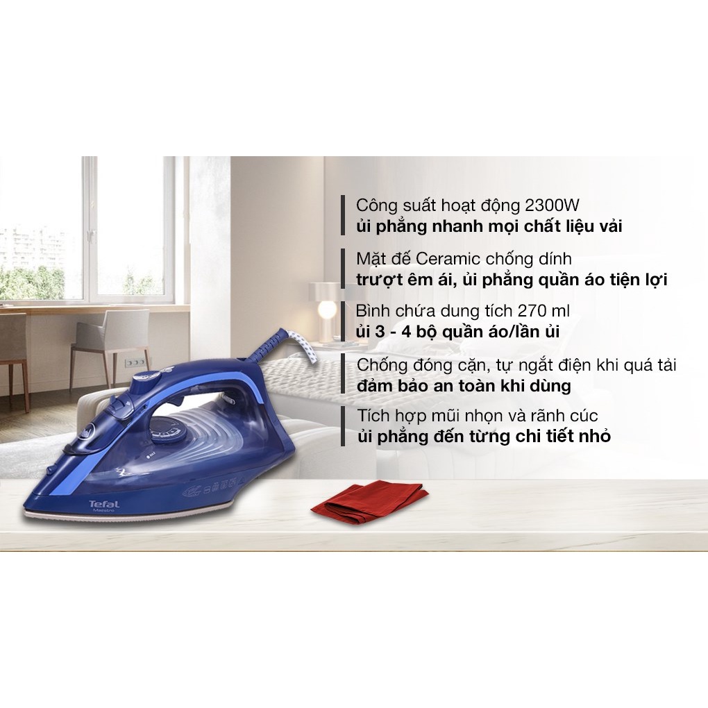 Tefal- Bàn ủi hơi nước FV1849E0 công suất 2300W, hơi phun đến 35g/ phút, ngắt điện tự động, bảo hành chính hãng