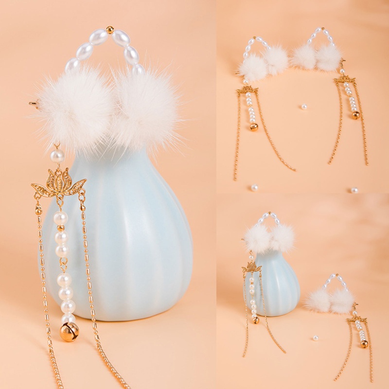 Kẹp Tóc Hình Tai Mèo Đính Ngọc Trai Giả Phong Cách Vintage