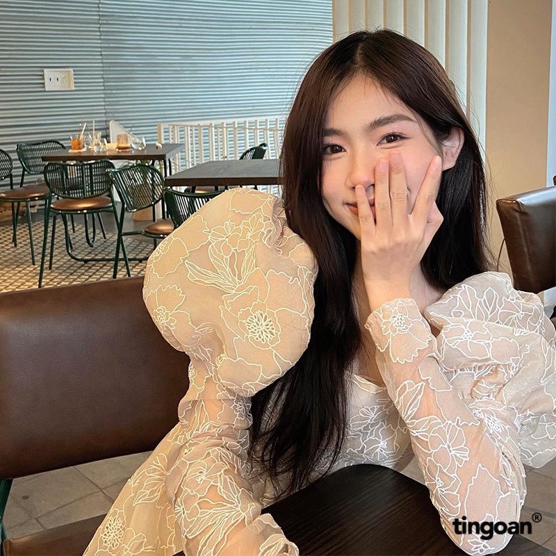 TINGOAN® - Váy tay bồng bóng kính vân hoa nude tingoan PRETTY IN ROSÉ DRESS/ND