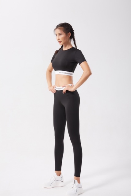 Bộ tập gym nữ, đồ thể thao nữ tay ngắn cạp chun chữ