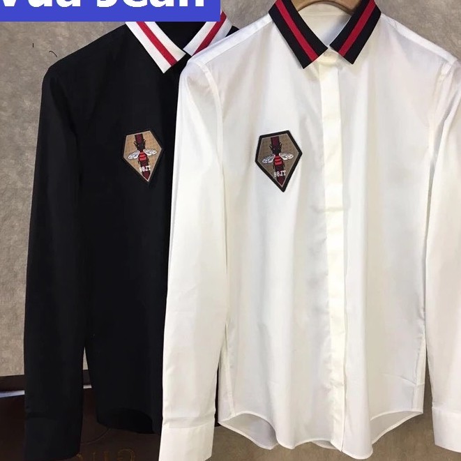 ÁoSơ Mi Nam Cao Cấp Phối Lụa Họa Tiết thêu logo ong MS 36 | BigBuy360 - bigbuy360.vn