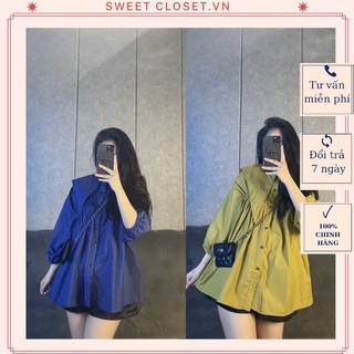 [Ảnh Thật] Áo Sơ-mi nữ babydoll cổ bèo nhọn tay lỡ chất liệu thô mềm đủ màu