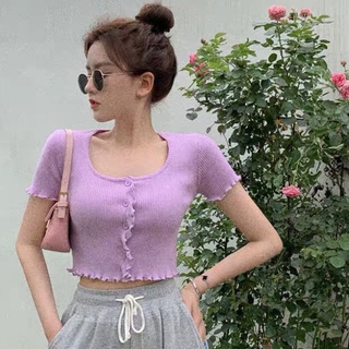 Áo croptop nút cuốn biên ( KÈM HÌNH THẬT )