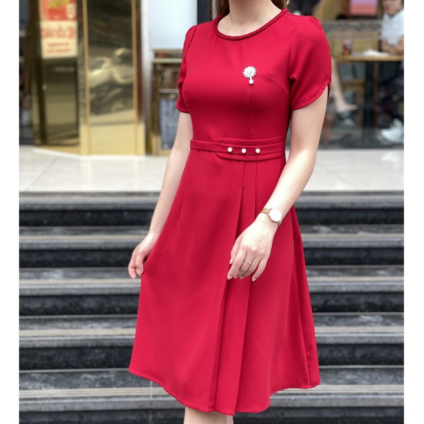 Đầm công sở dáng Basic lịch sự cổ tết tỉ mỉ chất liệu Cát hàn cao cấp Emvy K50 | BigBuy360 - bigbuy360.vn