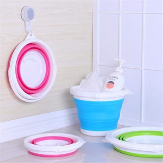 Xô gấp gọn silicon dùng đựng nước, đựng đồ, có móc treo