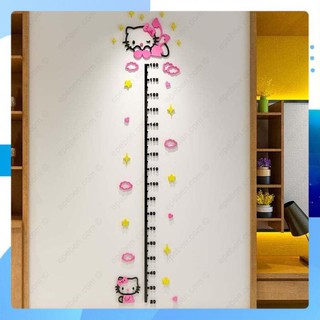 THƯỚC ĐO CHIỀU CAO CHO BÉ Tranh Dán Tường Mica 3D Đo Chiều Cao Hello Kitty Giúp Bé