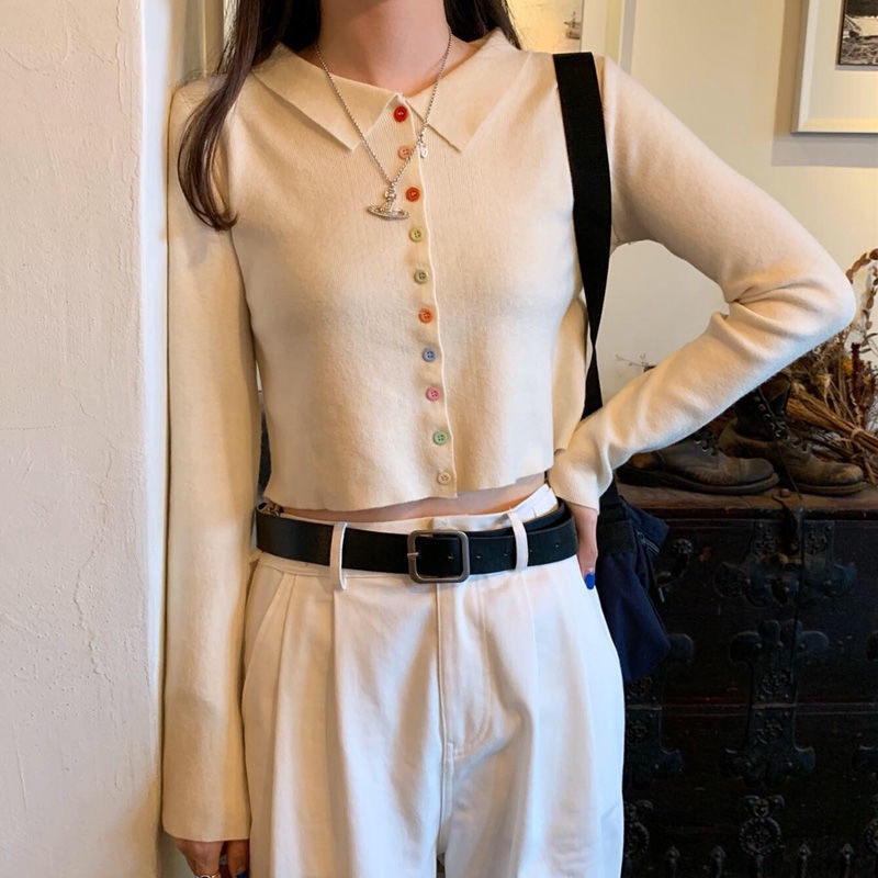 Áo cardigan dệt kim mỏng tay dài phối nút cài nhiều màu sắc phong cách Hàn Quốc thời trang dành cho nữ | BigBuy360 - bigbuy360.vn