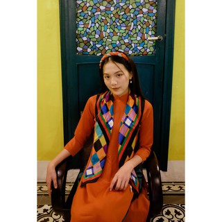 Set Áo Dài Rosemary Lụa Tây Thi Cam Đất