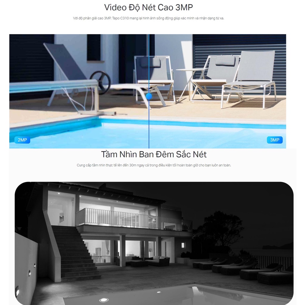 Camera giám sát ngoài trời kết nối có dây hoặc không dây video 3MP tplink tapo C310