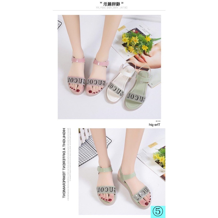 Giày Sandal Mùa Hè 2022 Quai Dán Đính Đá Cho Nữ Sinh Trung Học