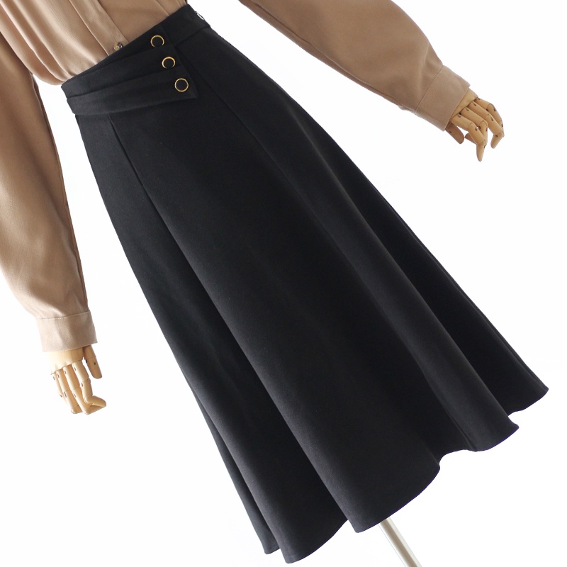 Chân váy xòe dáng dài trẻ trung lưng cao chân váy công sở hàn quốc, xòe 6 mảnh vạt bụng 3 cúc d68cm