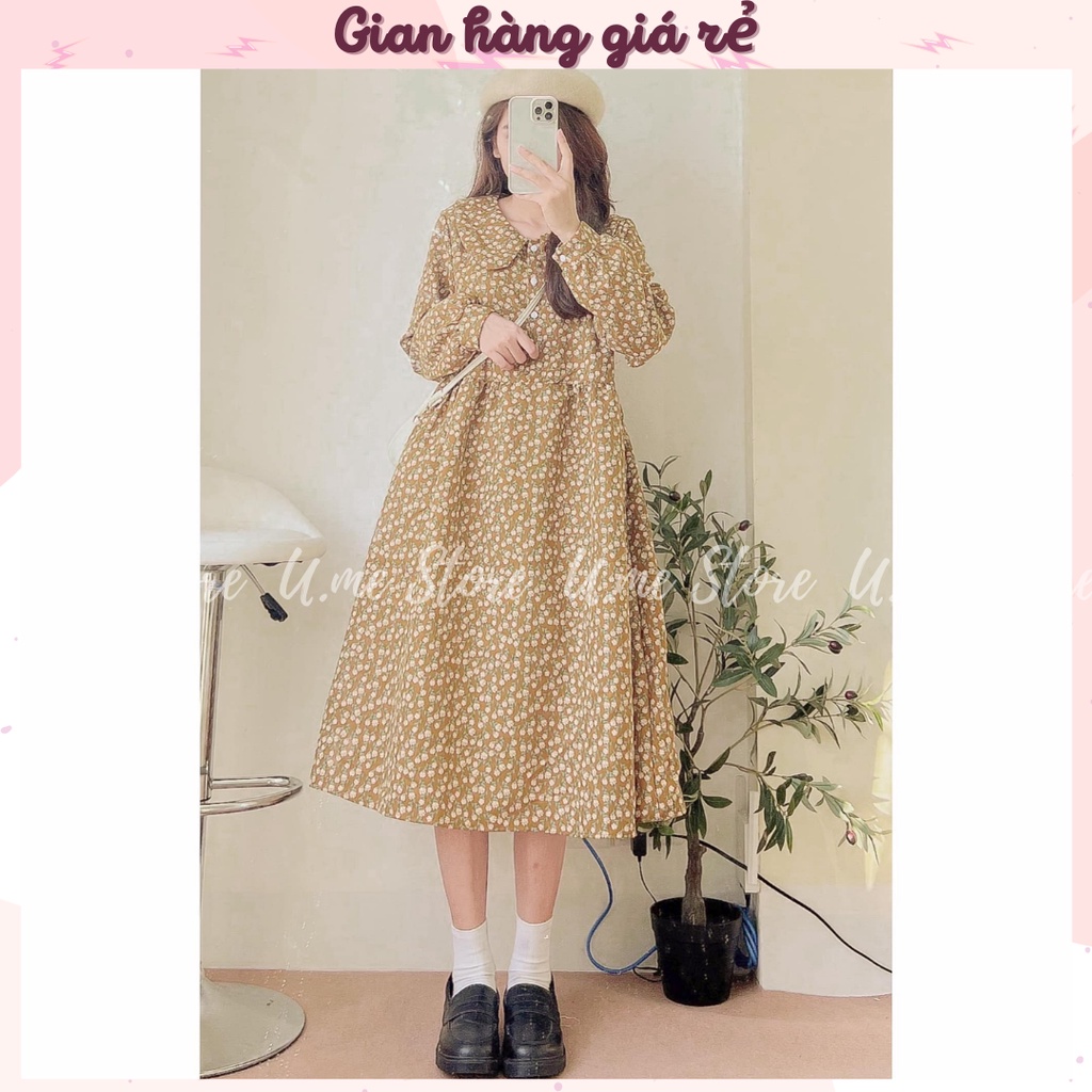 Đầm Váy Babydoll hoa nhí dáng dài nhung lì vintage phong cách Hàn Quốc Váy hoa nhí nàng thơ
