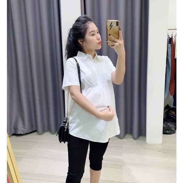 ( HÀNG CHÍNH HÃNG) Áo sơ mi trắng cộc tay và dài tay cho mẹ bầu sang choảnh