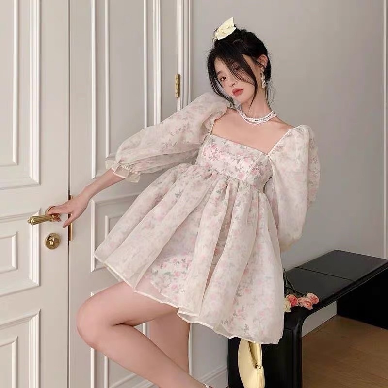 LILLY DRESS Đầm babydoll voan organza ngắn xoè bồng hoạ tiết hoa nhí phong cách ulzzang SAM SAM BOUTIQUE