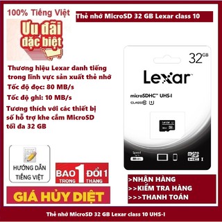 Thẻ nhớ micro sdhc 32gb lexar class 10 - 80mb/s -chính hãng