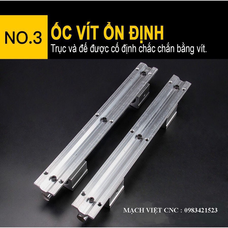 Combo ray trượt tròn có đế phi 20 dài 1.5 mét và 4 con trượt SBR20UU