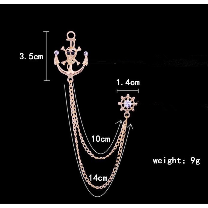 Ghim Cài Áo Hình Đầu Lâu Phối Dây Xích Thời Trang Cho Nam