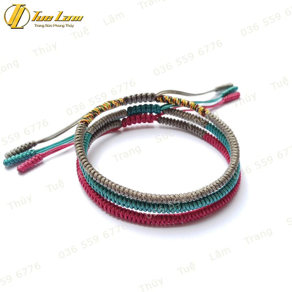 [DIY bracelets] Vòng Tay Set 3 vòng chỉ tibets Tây Tạng Màu Xám Hồng Xanh