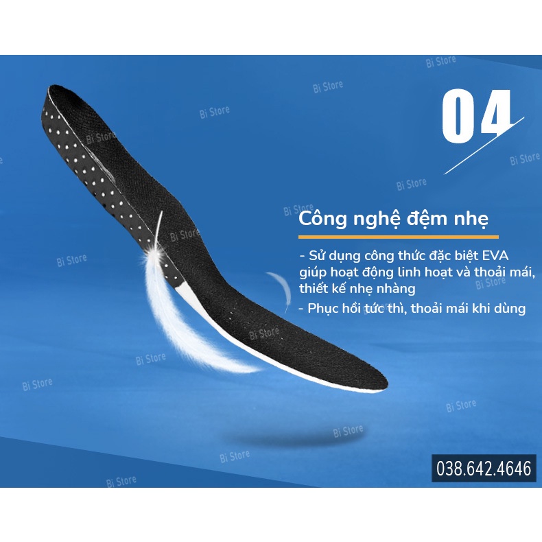Lót giày thể thao cao cấp đế silicon tổ ong giúp êm chân, vải dệt sợi thoáng khí ngăn ngừa mồ hôi, chống hôi chân