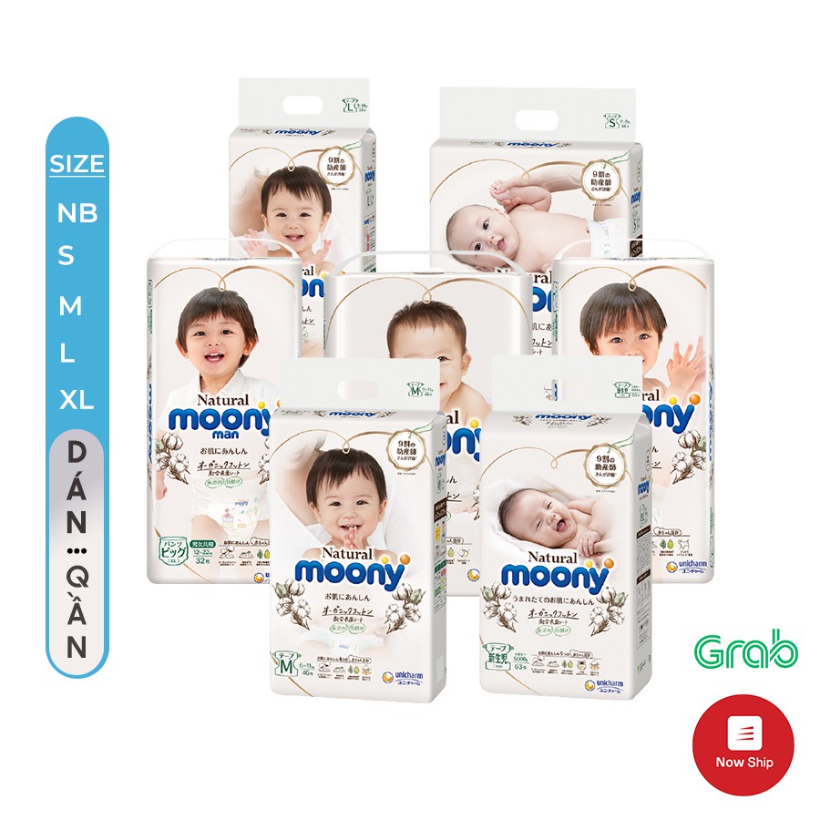 Bỉm  dán/quần Moony đủ size nb90/s84/m64/m58/l54/l44/xl38  – Ú Òa