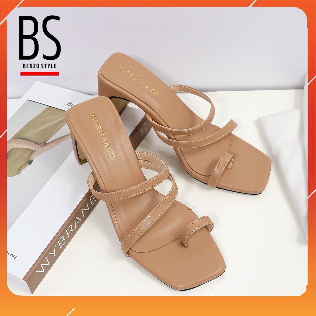 Sandal Xỏ Ngón Gót Vuông Mũi Vuông Phối Dây Cao 7cm Cao Cấp