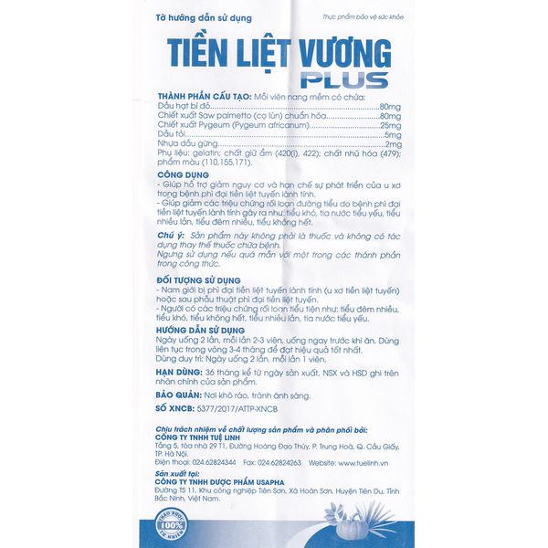TIỀN LIỆT VƯƠNG - Giảm tiểu đêm, hỗ trợ người Phì đại Tiền liệt tuyến (Hộp 20 viên)