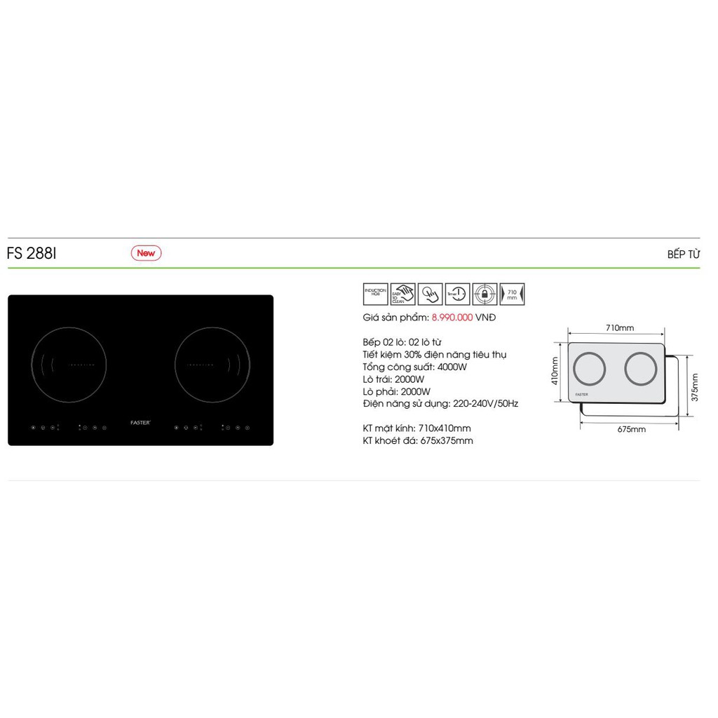 Bếp từ Faster FS 288i, Bếp điện từ đôi Faster FS-288i,  Công nghệ Inverter