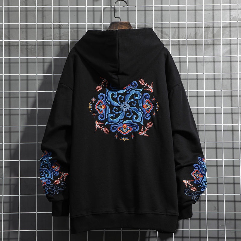 Hàng Mới Về Mới Áo Hoodie Thêu Hình Cá Koi Phong Cách Trung Hoa