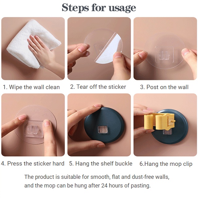 Móc lưu trữ cây lau nhà treo tường tự dính móc đa năng giá đỡ bàn chải móc chổi móc nhà bếp Móc treo mạnh mẽ