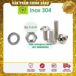 Vít pake đầu dù inox size M4 và M5  bộ T+E+P , ốc 4 cạnh đầu dù  inox, ốc vặn tua vít đầu dù thân bulong, inox 304