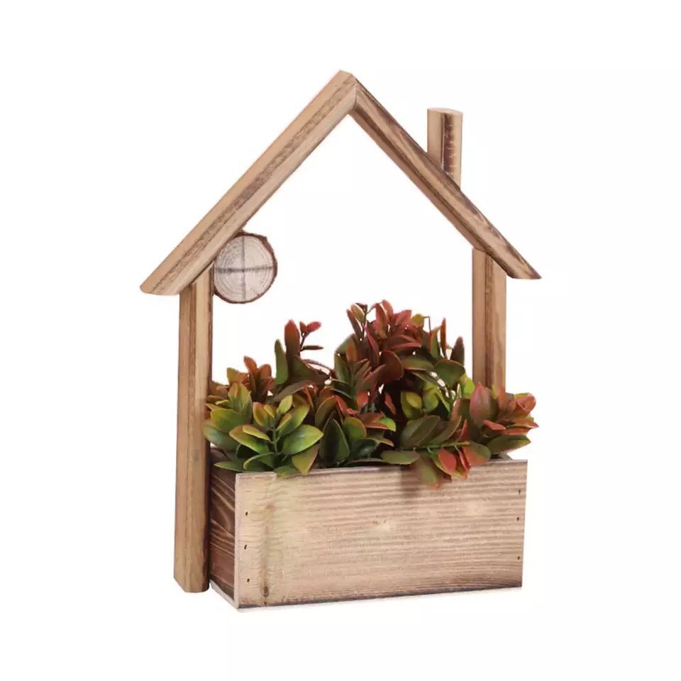 Giỏ hoa treo tường hình ngôi nhà gỗ decor trang trí nhà cửa kích thước 27cmx17.5cmx9.4cm(chưa kèm hoa)