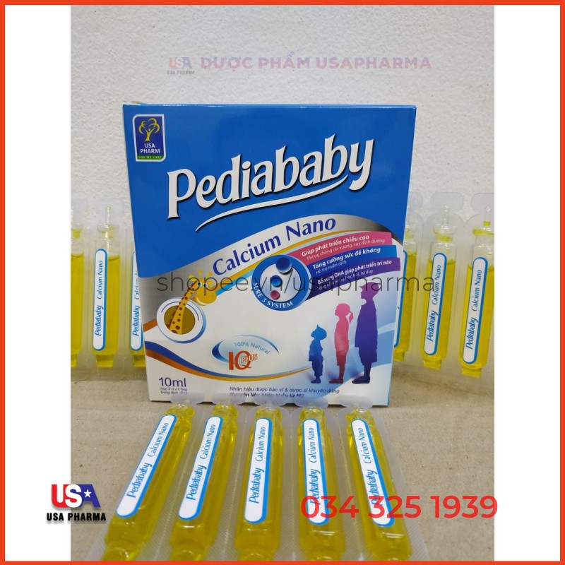 Pediababy calcium nano - Bổ sung canxi giúp xương chắc khỏe, cải thiện còi xương ở trẻ - Hộp 20 ống