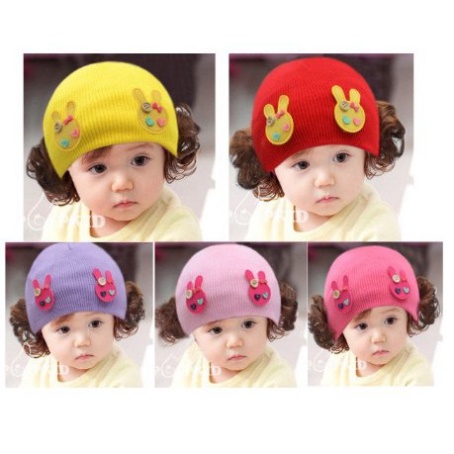 mũ len kèm búi TÓC GIẢ cho bé gái từ 0-2 tuổi - Duonghieu6789