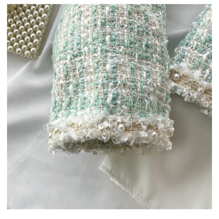 Áo khoác dạ tweed kèm áo sơ mi chân váy ngắn công sở set 3 món
