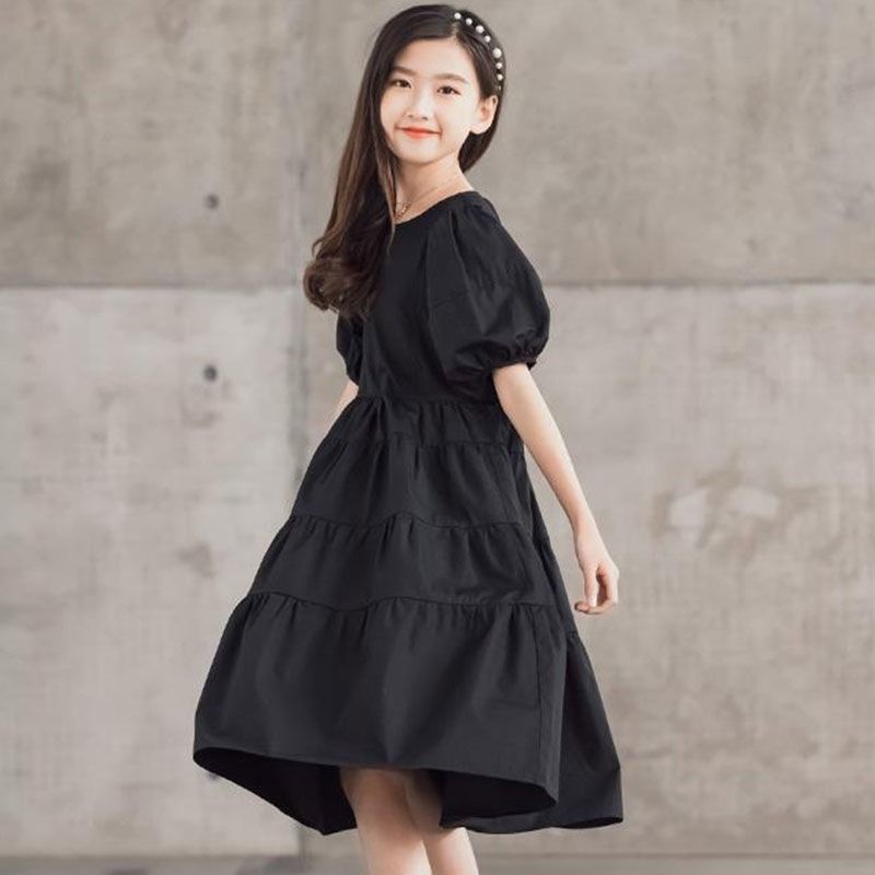 Váy cho bé gái Đầm Dài Ngang Gối Màu Trắng Phong Cách Mùa Hè Mới Cho Bé Gái 8-15 Tuổi váy công chúa bé gái