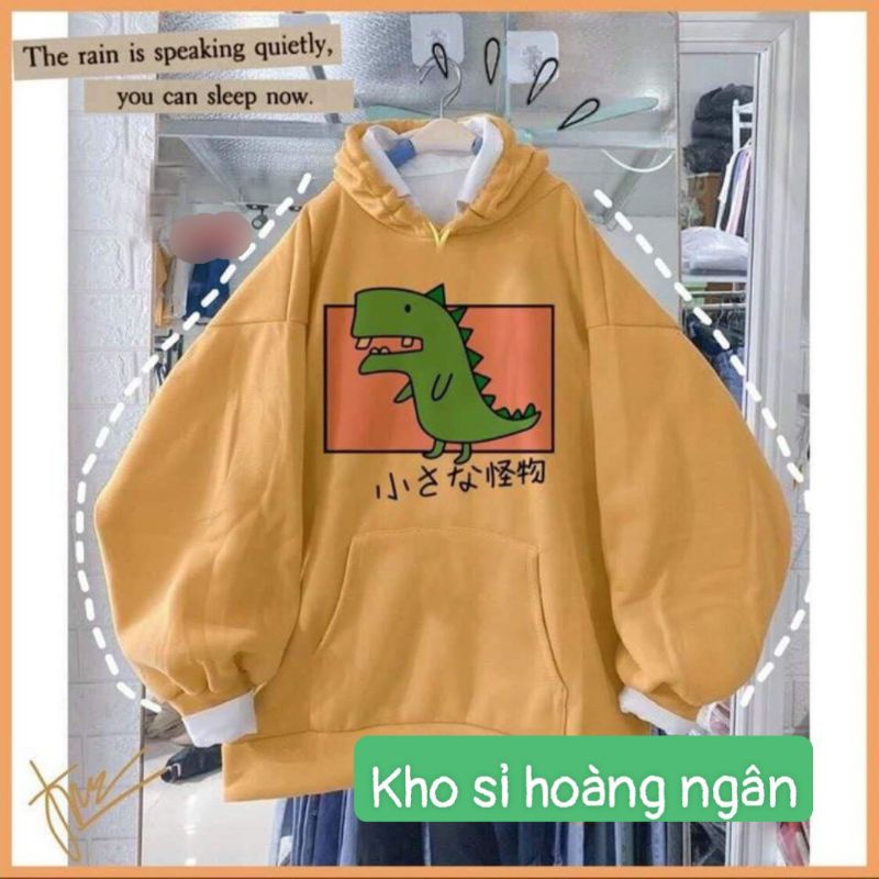 Áo Hoodie Nón Chui Trùm Đầu Nữ Nam Unisex Chất Vải Nỉ Cotton Hình Khủng Long ( kèm ảnh thật)