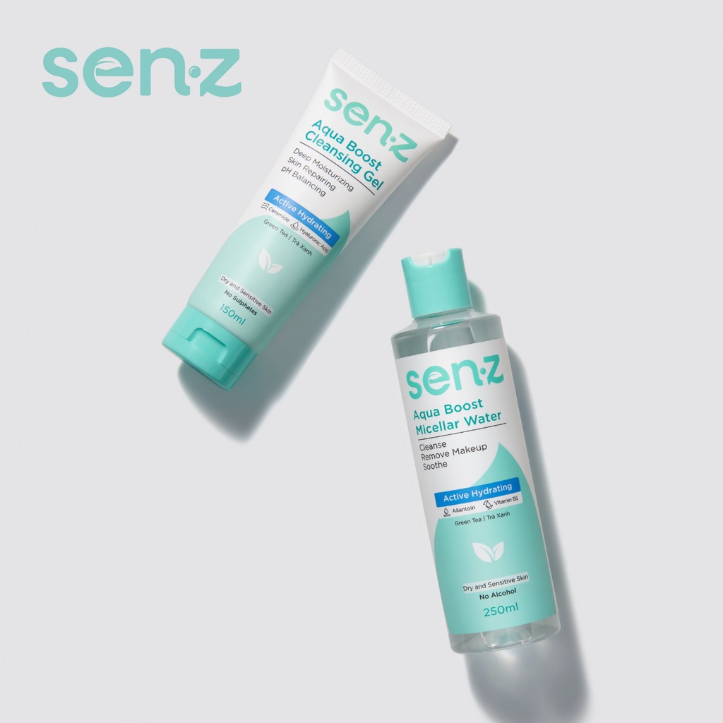 [TRAVEL SIZE] Bộ Đôi Tẩy Trang + Sữa Rửa Mặt Trà Xanh SenZ Aqua Boost Làm Sạch Dưỡng Ẩm Sâu Cho Da Khô 50ML + 30ML