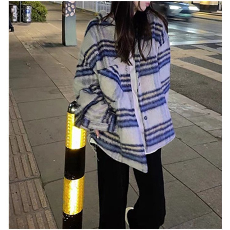 Áo Sơ Mi Lông Cá Tính Vintage Unisex Peony_boutique 👉  Cổ Bẻ Bo Dài Tay Khóa Zip Cá Tính Nam Nữ