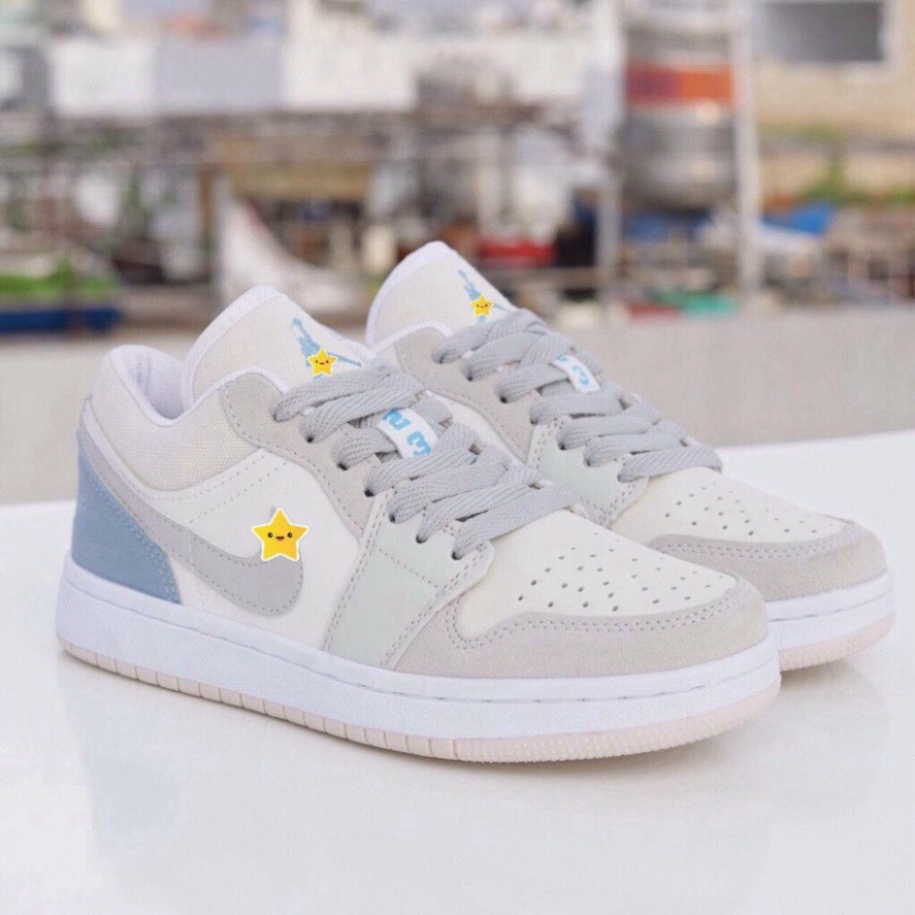 Giày Jordan Trắng Xám JD1 Cổ Thấp Gót Xanh Sneaker Nam Nữ Full Box Bill Q11 S11 | BigBuy360 - bigbuy360.vn