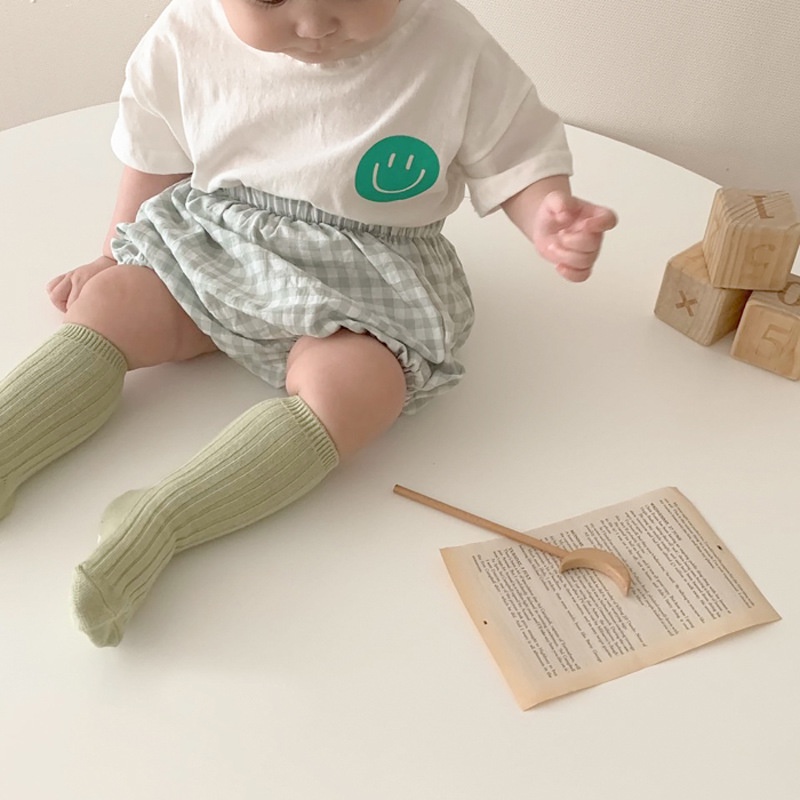 Set Áo Thun Cotton In Hình Mặt Cười + Quần Short Cho Bé Sơ Sinh