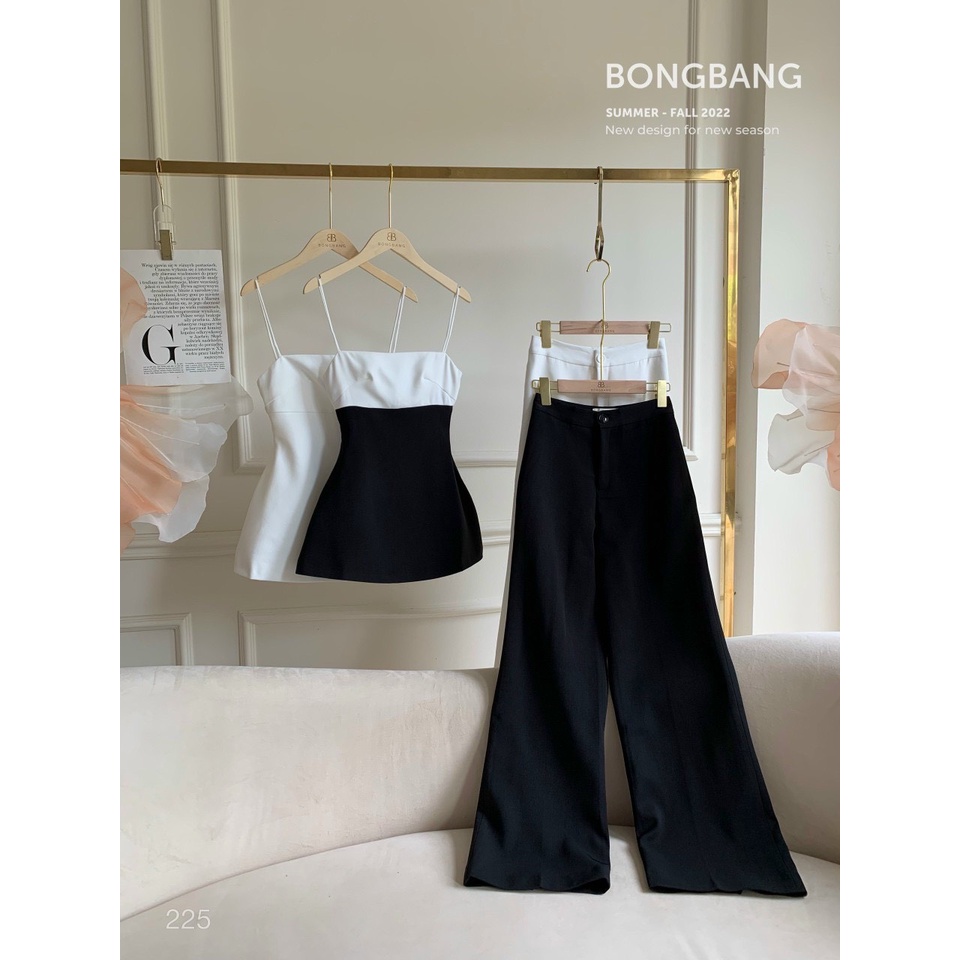 Set áo peplum phối màu + Quần suông, freesize dưới 55kg, chất cotton lạnh, phong cách sang chảnh