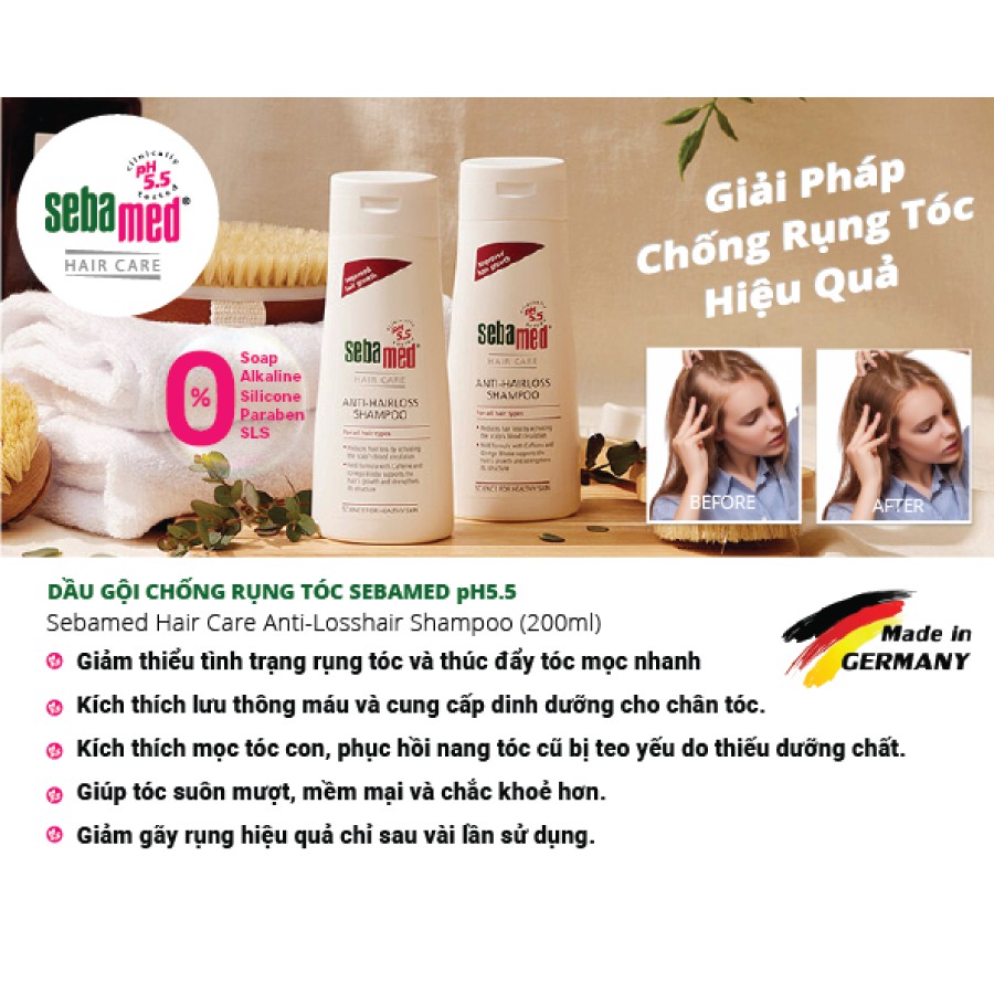 Dầu gội ngăn ngừa rụng tóc Sebamed Hair Care Anti-Hairloss Shampoo pH5.5 (200ml)