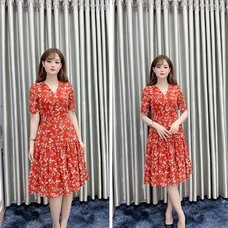 Đầm Nữ Dự Tiệc Đỏ Rạng Rỡ, Váy Nữ, Váy Hoa, Đầm Dáng Xoè Sang Chảnh V09 Min Clothing | BigBuy360 - bigbuy360.vn