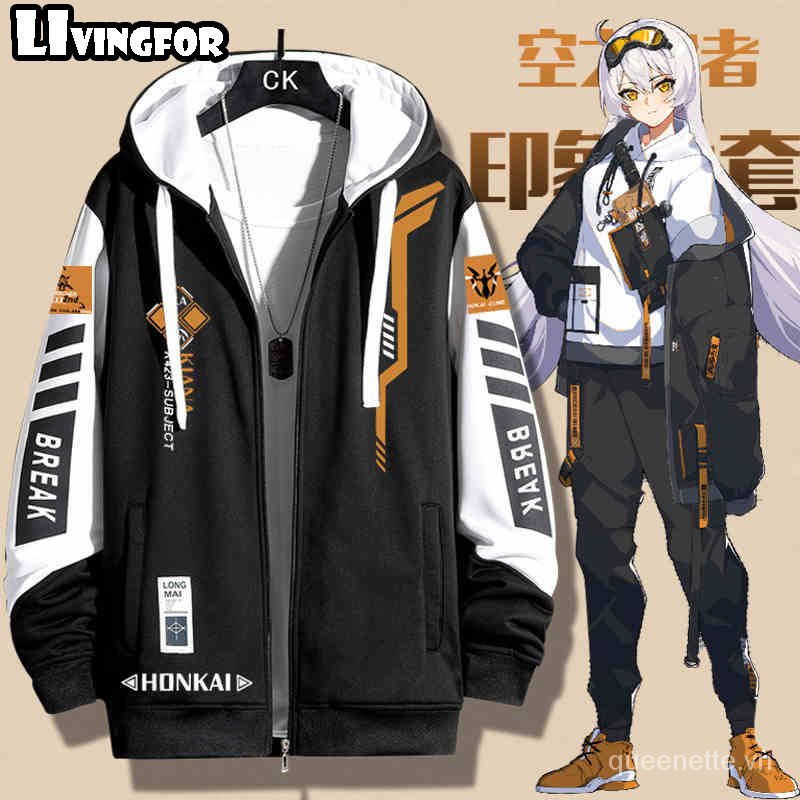 Áo khoác sweater hai chiều có khóa kéo họa tiết anime 3 kiana 11Month26Day After thời trang cho nam