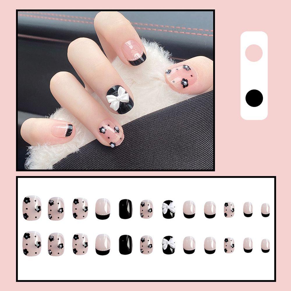 Bộ Móng Tay Giả Ngắn Tháo Rời Được Hình Nơ Hoa Phong Cách Nhật Bản